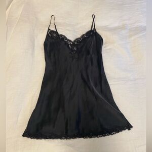 Vintage Victoria secret silk slip mini dress in black with lace